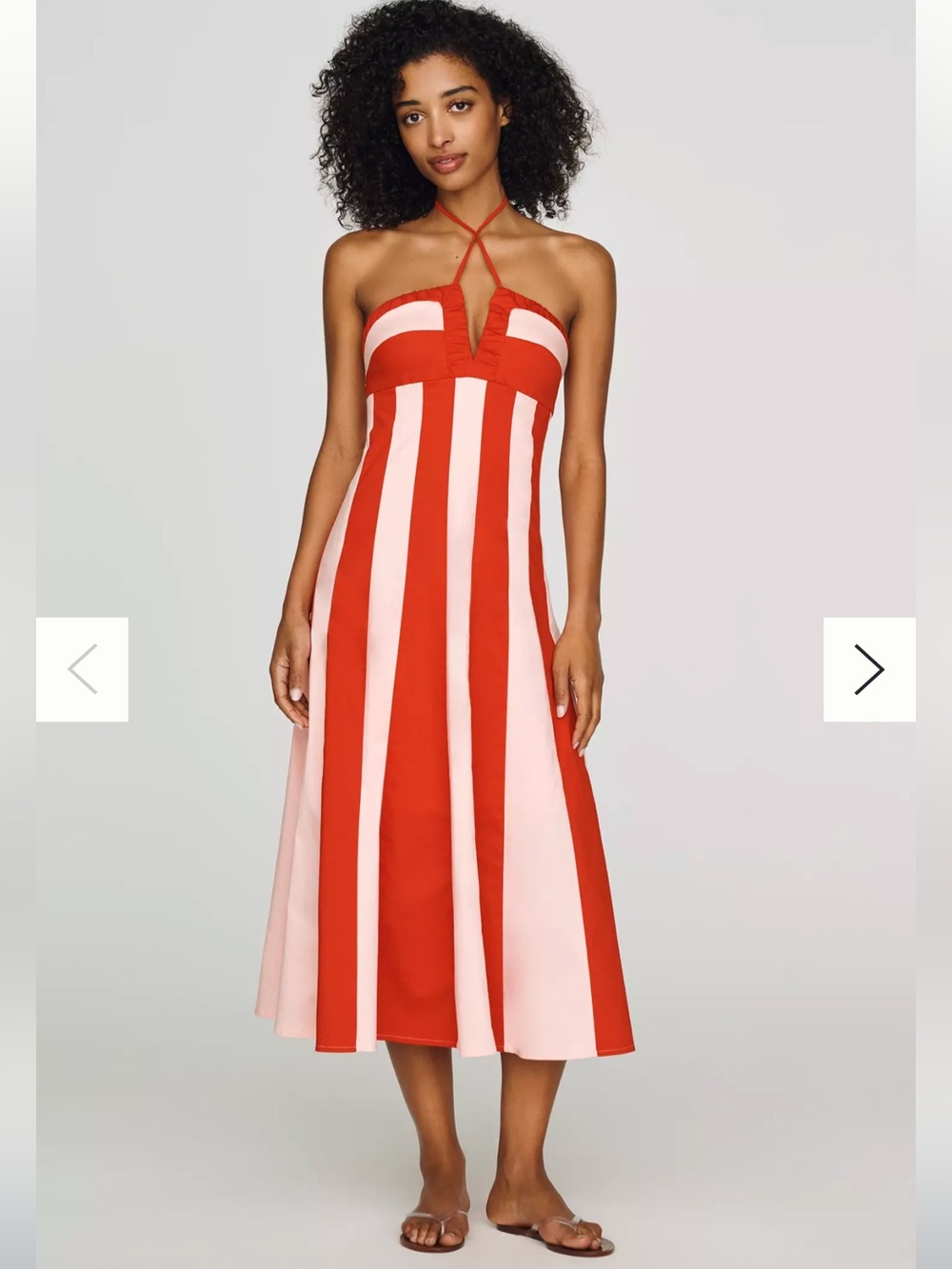 Maeve Halter Colorblock Midi Red & Pink Striped Dress